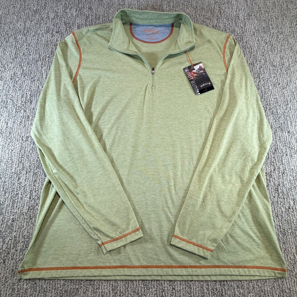 NWT Orvis Pullover Mens XL Green Trout Bum Quarter Zip LS Heathered Shirt